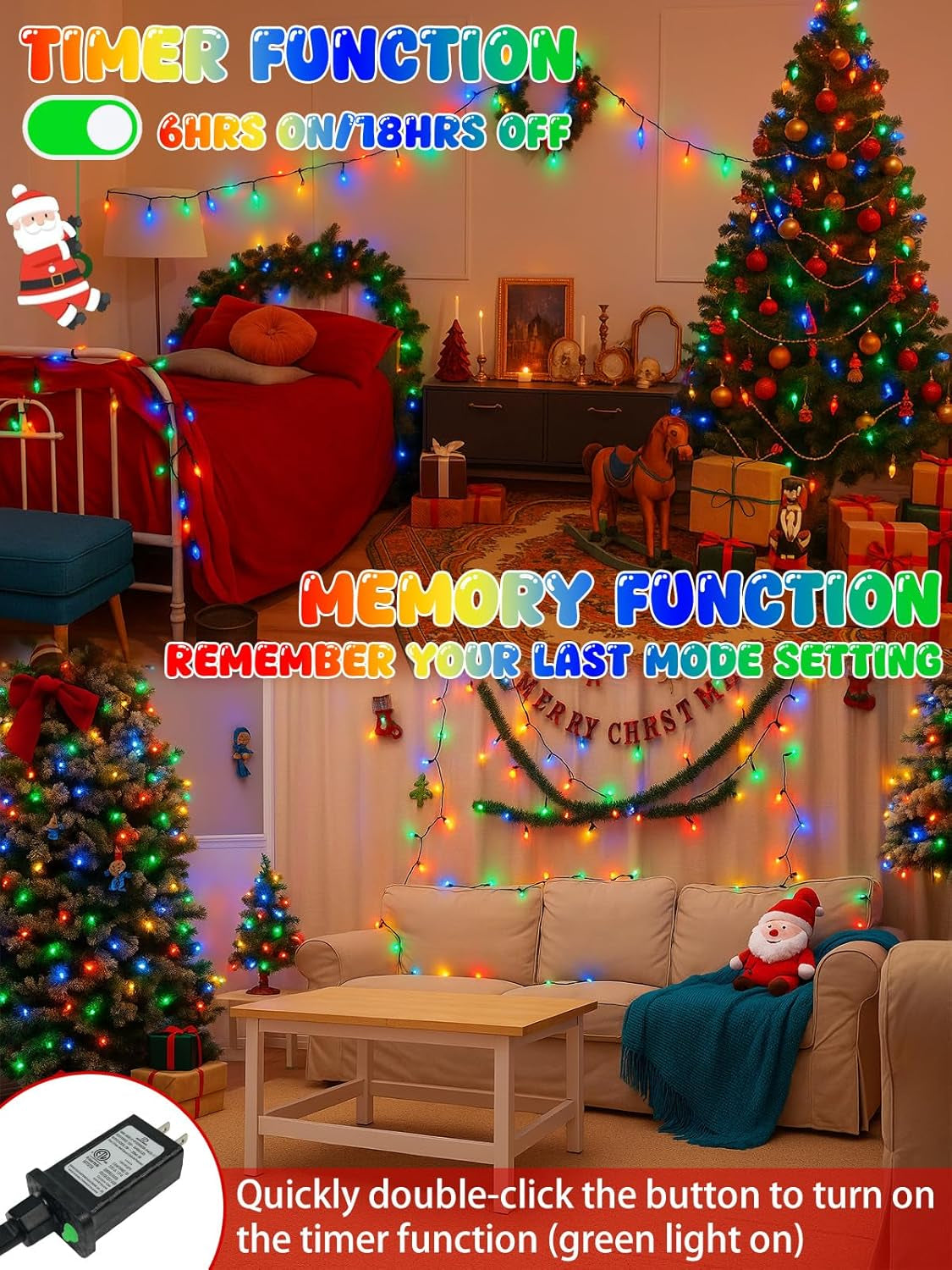  250 LED C6 Connectable Christmas String Lights Multicolor