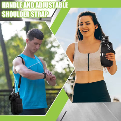 Magnetic Water Bottle Carrier with Phone Pocket and Shoulder Strap - Features 6 Built-In Magnets