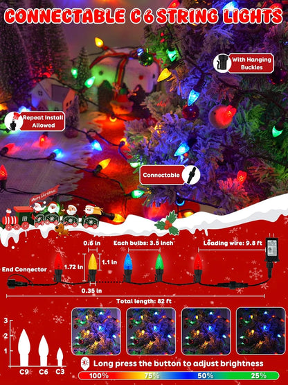  250 LED C6 Connectable Christmas String Lights Multicolor