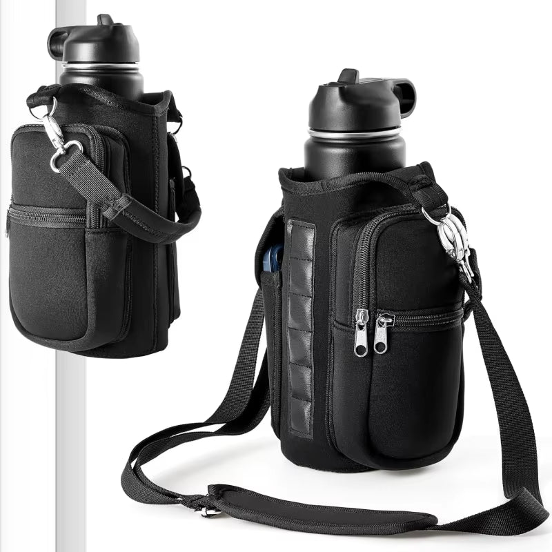 Magnetic Water Bottle Carrier with Phone Pocket and Shoulder Strap - Features 6 Built-In Magnets