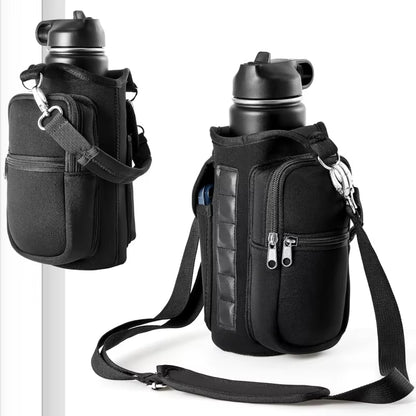 Magnetic Water Bottle Carrier with Phone Pocket and Shoulder Strap - Features 6 Built-In Magnets
